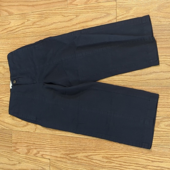 Navy blue wide-leg linen-blend cropped high-rise pants, Loft 6 Curvy - Picture 1 of 6